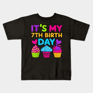 7 Years Old Rainbow Girls 7Th Birthday For Girls Kids Kids T-Shirt